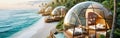 Tropical Beachfront Geo-Domes on a beachfront. Eco-friendly igloo hotel. banner