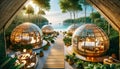Tropical Beachfront Geodesic Dome Resort.Eco-friendly igloo hotel crafted from sustainable materials like bamboo and recycled