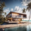 Tropical beachfront house two levels glass facade