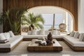 Tropical beachfront living area with ocean view