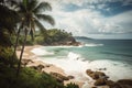 tropical beachscape with palm trees and ocean in the background