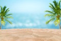 Tropical beautiful seascape view of Sand beach and blurred blue sky with bokeh sunlight in background. Royalty Free Stock Photo