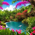 980 Tropical Bird Paradise: A vibrant and tropical background featuring tropical birds, lush foliage, and vibrant colors that cr