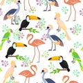 Tropical birds seamless pattern