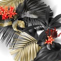 Tropical black and gold leaves on white background Royalty Free Stock Photo