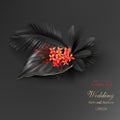 Tropical black leaves and exotic red flower Royalty Free Stock Photo