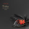 Tropical black leaves and exotic red flower Royalty Free Stock Photo