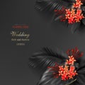 Tropical black leaves and exotic red flower Royalty Free Stock Photo