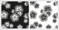 Tropical black and white flowers, imitation embroidery, set of two seamless patterns