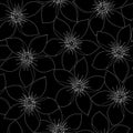 Tropical black and white hibiscus floral seamless pattern