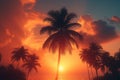 Tropical bliss palm trees silhouette against a stunning orange backdrop