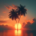 Tropical bliss palm trees silhouette against a stunning orange backdrop