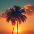 Tropical bliss palm trees silhouette against a stunning orange backdrop