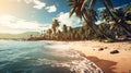 Tropical bliss on a paradise islands palm fringed beach. Royalty Free Stock Photo