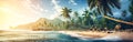 Tropical bliss on a paradise islands palm fringed beach. Royalty Free Stock Photo