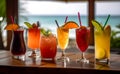 Tropical bliss: Refreshing cocktails and exotic juice drinks in paradise Royalty Free Stock Photo