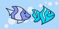 Tropical blue fish with stripes, vector cartoon illustration Royalty Free Stock Photo