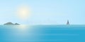 Tropical blue sea in sunshine day have yacth and island at skyline illustration. Royalty Free Stock Photo