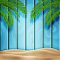 Tropical blue wooden background. Vector