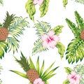 Tropical botanical seamless pattern exotic design white background