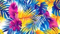 Tropical Brights. Vibrant Monstera Leaves in Pink, Teal, and Yellow