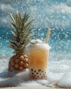 Tropical Bubble Tea on the Beach Royalty Free Stock Photo