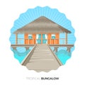 Tropical bungalow cottage house on water vector illustration icon