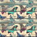 Tropical butterflies  print decorative vintage style seamless pattern on wooden background Royalty Free Stock Photo