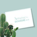 Tropical Cactus Summer Background. Exotic Graphic Card Design