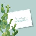 Tropical Cactus Summer Background. Exotic Graphic Card Design