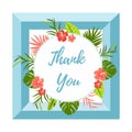 Tropical card Thank you with leaves and flowers