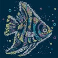Tropical cartoon cute marine pied fish on blue background