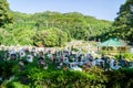 Tropical christian cemetery on La Digue island, Seychelles