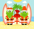 Tropical Christmas background with alligator and iguana