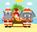 Tropical Christmas background with elephant and hippo