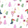 Tropical christmas seamless pattern.