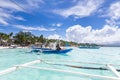 Tropical clear sea with dramatic sky view from Philippine traditional boat Royalty Free Stock Photo