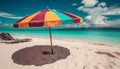 Tropical climate, turquoise water, yellow umbrella, relaxation on Cancun beach generated by AI Royalty Free Stock Photo