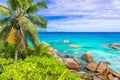 Tropical coast of La Digue, Seychelles - paradise destination for vacation Royalty Free Stock Photo