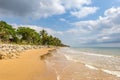 Tropical Coast with white Beach and Palm Trees of Mission Beach, Queensland, Australia Royalty Free Stock Photo