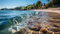 Tropical coastline, blue wave, sandy beach, tranquil beauty generated by AI Royalty Free Stock Photo