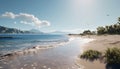 Tropical coastline, tranquil scene, palm tree, blue waters, sandy beach generated by AI Royalty Free Stock Photo