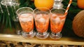 Tropical cocktail drinks, party table, summer Royalty Free Stock Photo