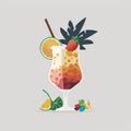 Tropical cocktail with fruits AI generative illustration
