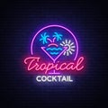 Tropical Cocktail neon sign. Cocktail Logo, Neon Style, Light Banner, Night Bright Neon Advertising for Cocktail Bar Royalty Free Stock Photo