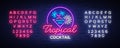 Tropical Cocktail neon sign. Cocktail Logo, Neon Style, Light Banner, Night Bright Neon Advertising for Cocktail Bar Royalty Free Stock Photo