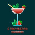 Tropical cocktail strawberry daiquiri with decorations and name