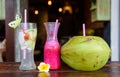 3 tropical cocktails on the island of bali Royalty Free Stock Photo