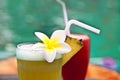 Tropical cocktails by a pool Royalty Free Stock Photo