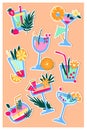 Tropical cocktails sticker set. Drinks, soda, juice Royalty Free Stock Photo